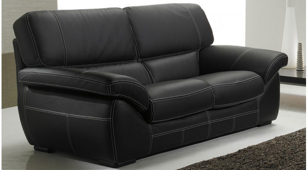 Canapé 2 places en cuir noir - Polo