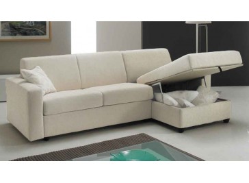 Canapé lit angle reversible couchage 120 cm tissu blanc cassé - Pisa