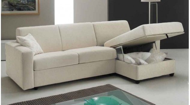 Canapé lit angle reversible couchage 120 cm tissu blanc cassé - Pisa