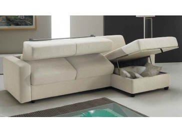 Canapé lit angle réversible couchage 140 cm tissu blanc cassé - Pisa