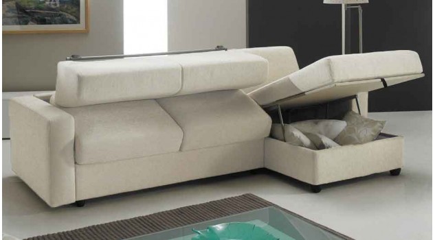 Canapé lit angle réversible couchage 140 cm tissu blanc cassé - Pisa