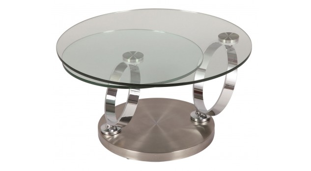 Table basse ronde en verre socle acier brossé