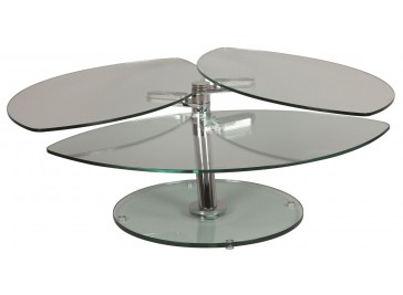 Table basse pétale 3 plateaux pivotants en verre