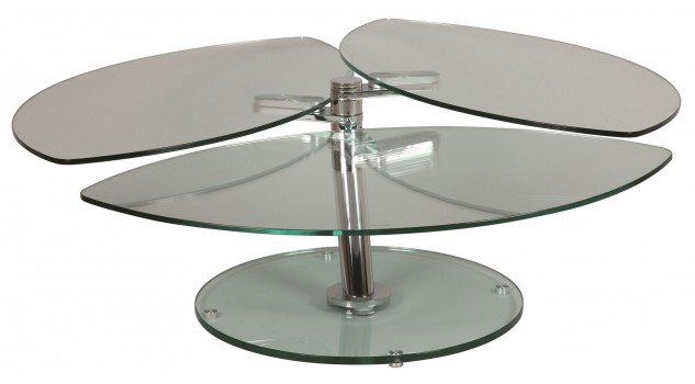 Table basse pétale 3 plateaux pivotants en verre