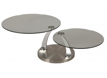 Table basse ronde double plateau pivotant en verre