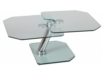 Table basse verre rectangulaire 2 plateaux pivotants