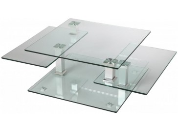 Table basse carrée en verre 3 plateaux articulés