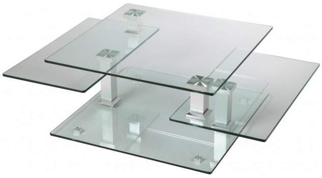 Table basse carrée en verre 3 plateaux articulés