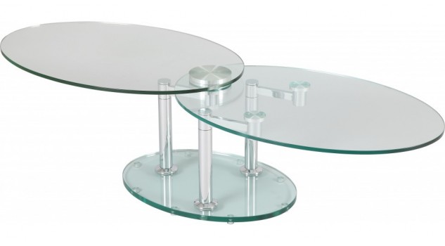 Table basse de salon ovale en verre