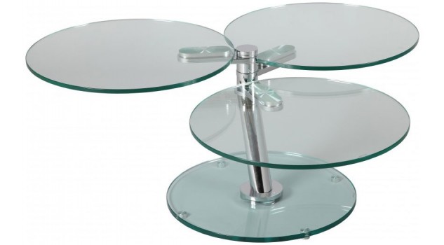 Table basse ronde articulée 3 plateaux verre
