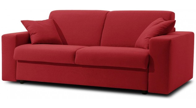 Canapé convertible microfibre rouge 3 places lit 140 cm - Sofia