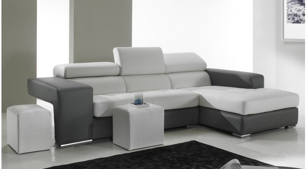 Canapé d'angle en cuir noir et blanc - Némo